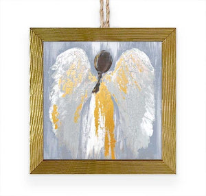 Graceful Angel Wooden Brunette Framed Ornament